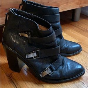 L.A.M.B. Leather heeled ankle boots with buckles